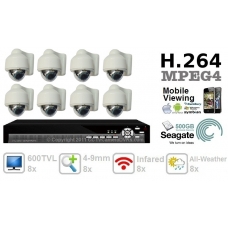 600TVL 8 ch channel CCTV Camera DVR Security System Kit Inc H.264 Network Mobile Access DVR and SHARP 4-9mm Varifocal IR 20M Outdoor Indoor 3-axis Dome Bracket Camera 500GB HDD